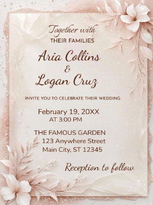 Modern Minimalist Pink Floral Wedding Invitation customizable template