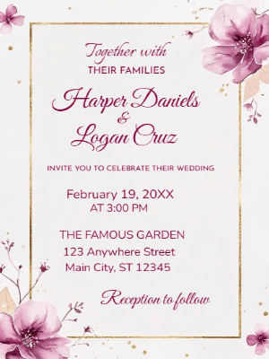 Modern Elegant Purple Floral Wedding Invitation customizable template