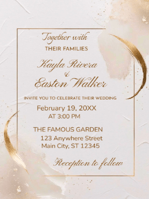 Elegant Minimalist Gold and White Wedding Invitation customizable template