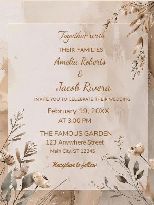 Pink and Gold Rustic Wedding Invitation customizable template