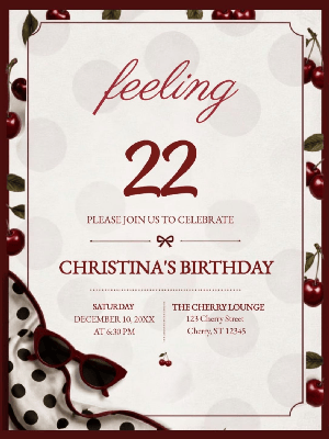 Cherry Burgundy Birthday Invitation customizable template