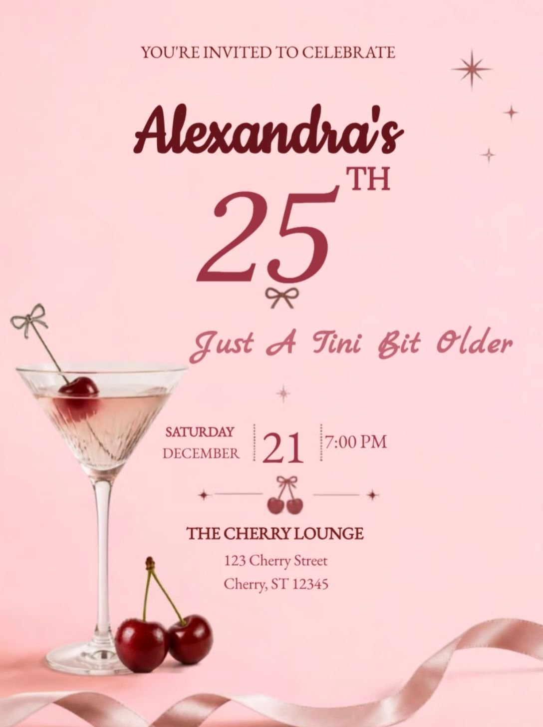 Cherry Pink Birthday Invitation customizable template