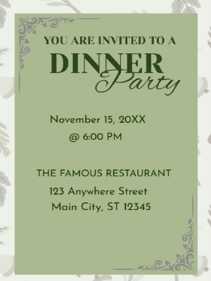 Minimalist Green Siver Dinner Party Invitation customizable template