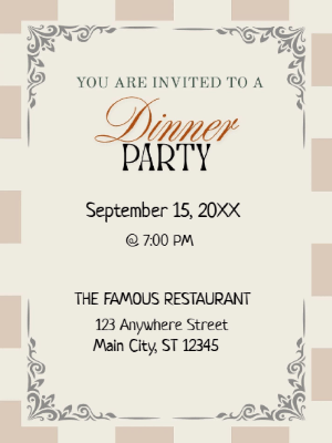 Elegant Beige Gingham Dinner Party Invitation customizable template