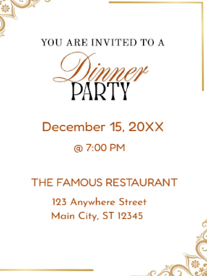 Minimalist Rustic White and Gold Dinner Party Invitation customizable template