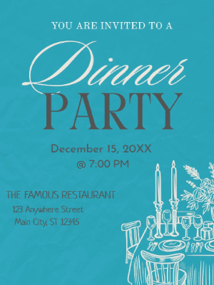 Minimalist White and Blue Dinner Party Invitation customizable template