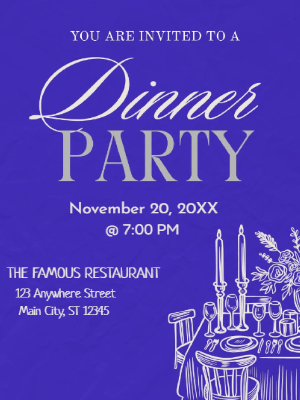 Minimalist Blue and White Dinner Party Invitation customizable template