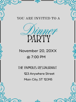 Minimalist Blue Dinner Party Invitation customizable template