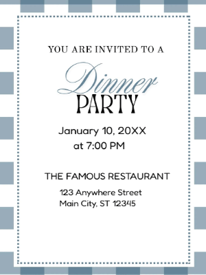 Blue Gingham Dinner Party Invitation customizable template