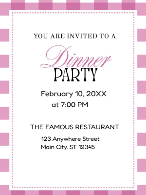 Pink Gingham Dinner Party Invitation customizable template