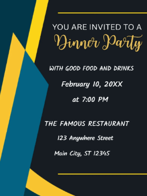 Minimalist Blue and Yellow Dinner Party Invitation customizable template