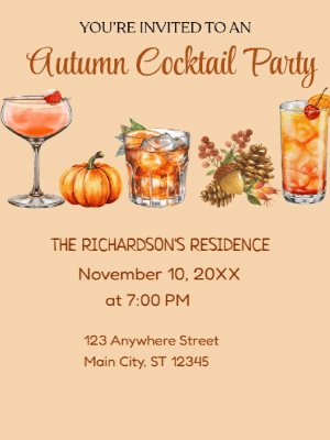 Autumn Orange Gold Cocktail Party Invitation customizable template