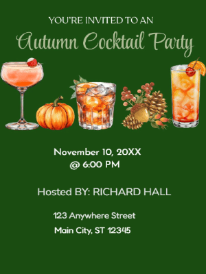 Autumn Green Gold Cocktail Party Invitation customizable template