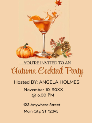 Autumn Orange Gold Cocktail Party Invitation customizable template
