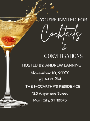 Modern Black and Gold Cocktail Party Invitation customizable template