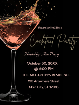 Modern Black and Gold Cocktail Party Invitation customizable template