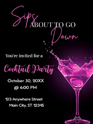 Modern Pink and Black Cocktail Party Invitation customizable template