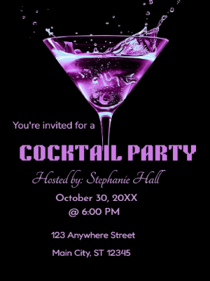 Black, Purple Cocktail Party Invitation customizable template