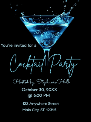 Blue Black Cocktail Party Invitation customizable template