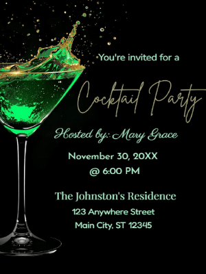 Green Black Cocktail Party Invitation customizable template