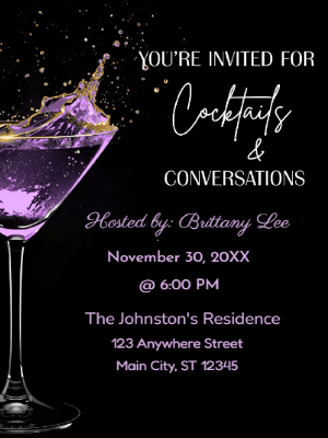 Purple Black Cocktail Party Invitation customizable template