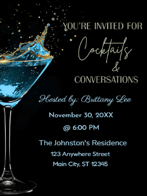Blue Black Cocktail Party Invitation customizable template