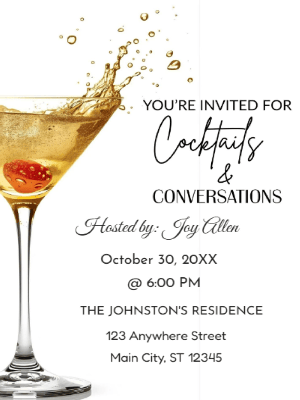 white and Gold Cocktail Party Invitation customizable template
