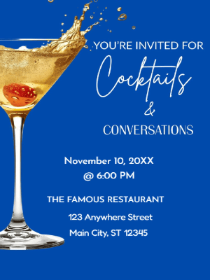 Blue and Gold Cocktail Party Invitation customizable template