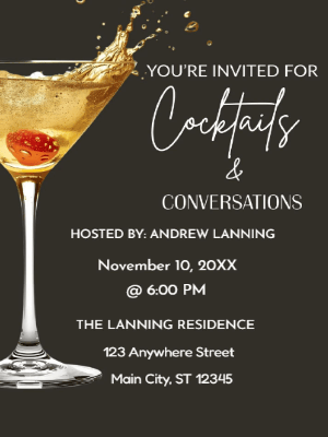 Gray and Gold Cocktail Party Invitation customizable template