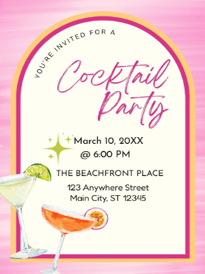 White Pink Cocktail Party Invitation customizable template