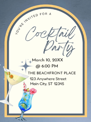 White Gray Cocktail Party Invitation customizable template