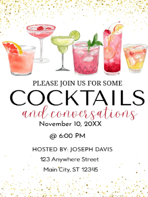 White Pink Cocktail Party Invitation customizable template