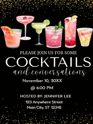 Black Gold Cocktail Party Invitation customizable template