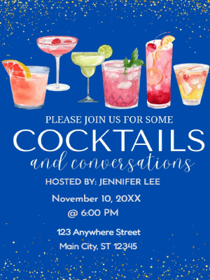 Blue Gold Cocktail Party Invitation customizable template