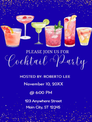 Blue Gold Cocktail Party Invitation customizable template