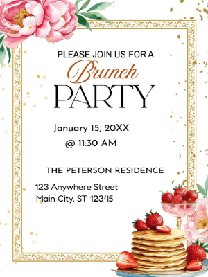 Pink White Floral Brunch Party Invitation customizable template