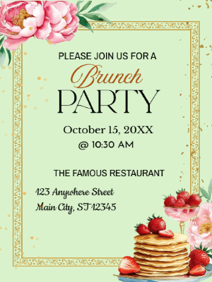 Pink and Green Floral Brunch Party Invitation customizable template