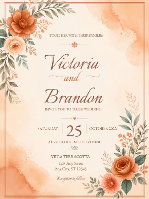 Floral Terracotta Wedding Invitation customizable template