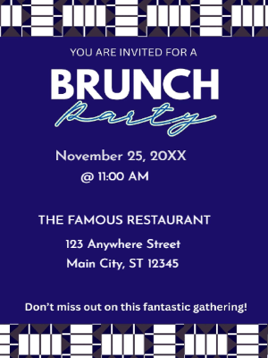 Blue White Brunch Party Invitation customizable template