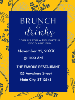 Blue   Yellow Brunch Party Invitation customizable template