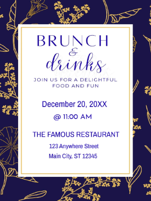White Blue Gold Brunch Party Invitation customizable template