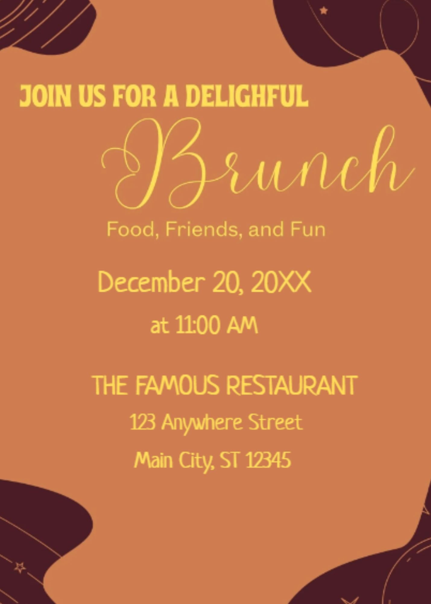 Brown Orange Brunch Party Invitation customizable template