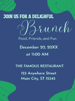 Blue Green Brunch Party Invitation customizable template