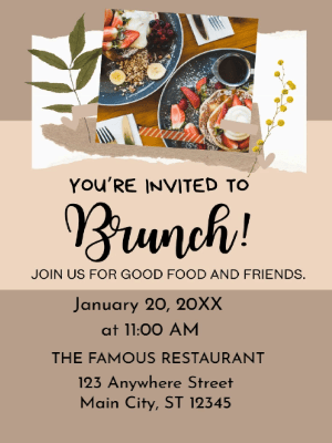 Beige Brown Brunch Party Invitation customizable template