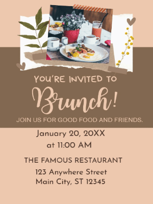 Beige Brown Brunch Party Invitation customizable template