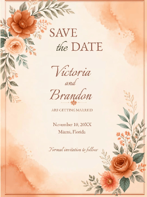 Floral Terracotta Save the Date Invitation customizable template