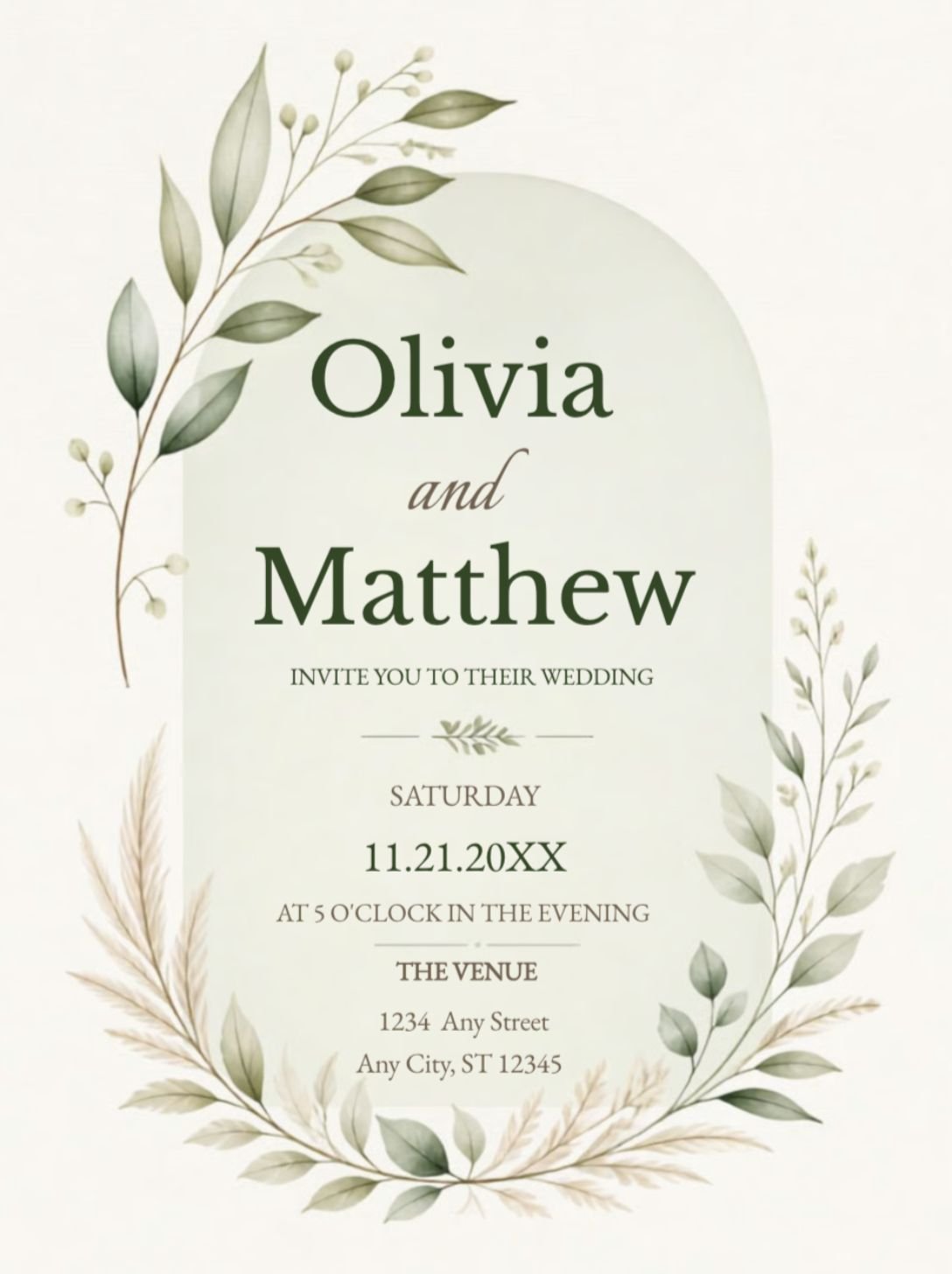 Modern Boho Sage Green Wedding Invitation customizable template