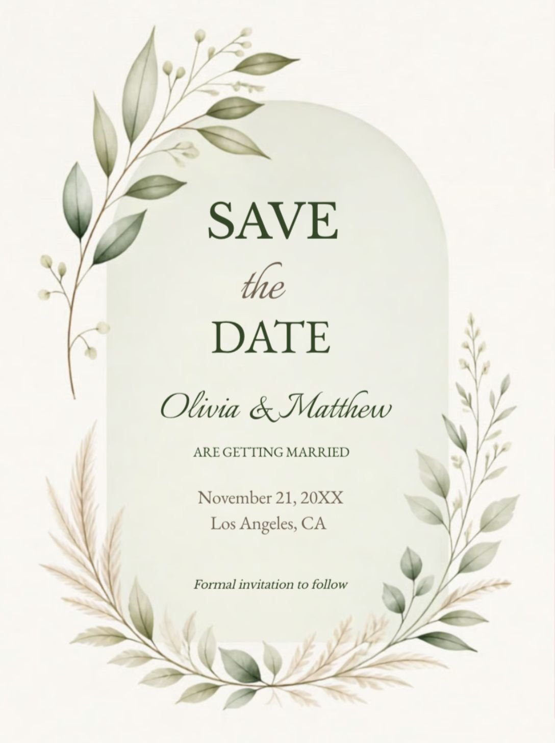 Modern Boho Sage Green Wedding Invitation customizable template
