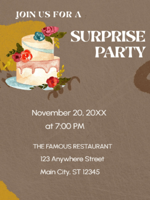 Brown Yellow Surprise Party Invitation customizable template