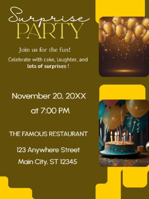 Brown Yellow Surprise Party Invitation customizable template